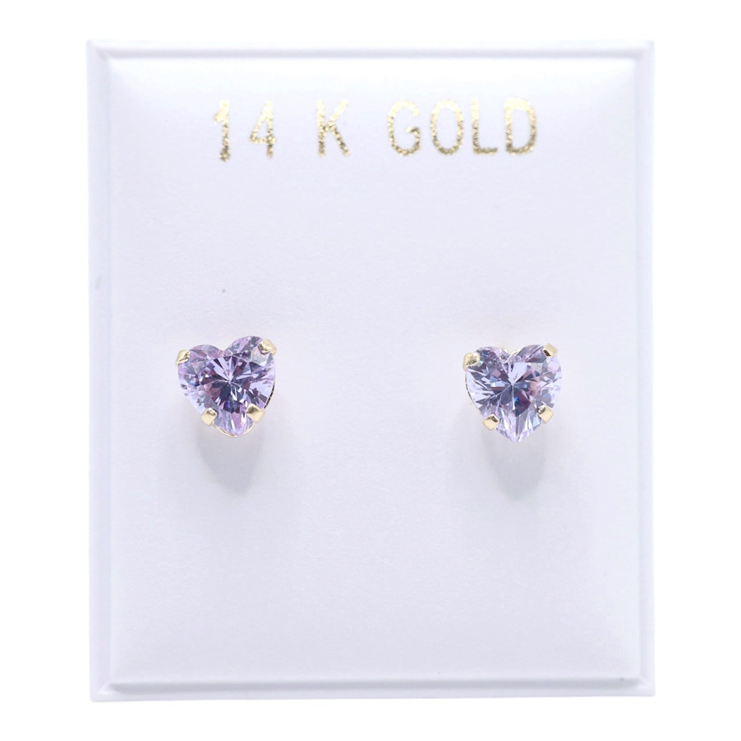 14KT GOLD CUBIC ZIRCONIA HEART EARRINGS - LAVENDER OR RED