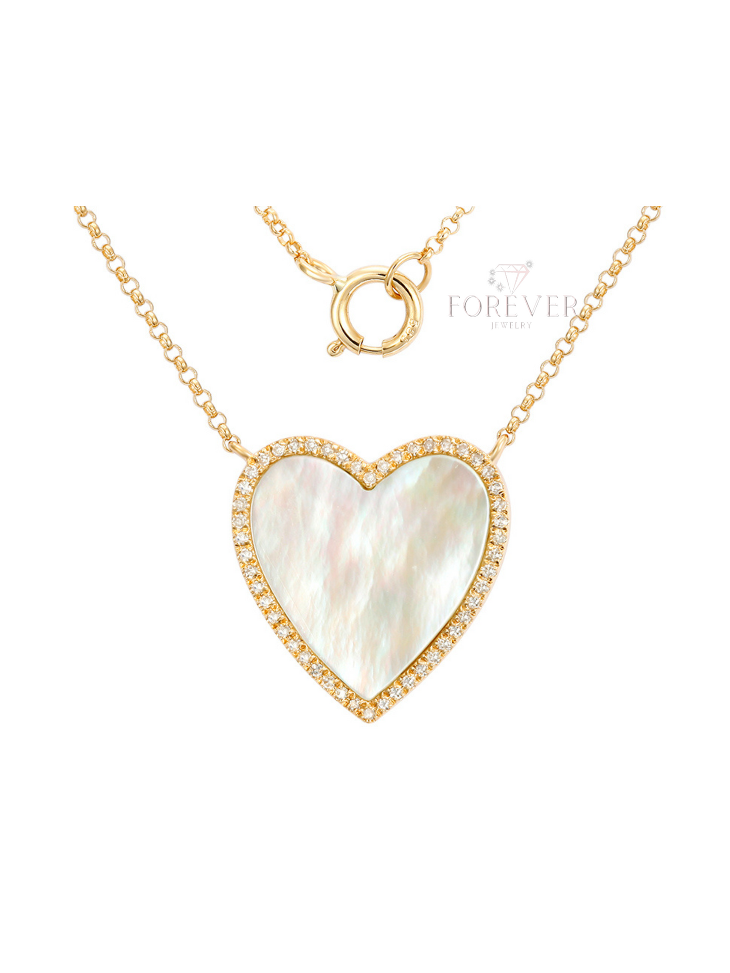 14KT DIAMOND & MOTHER OF PEARL HEART PENDANT