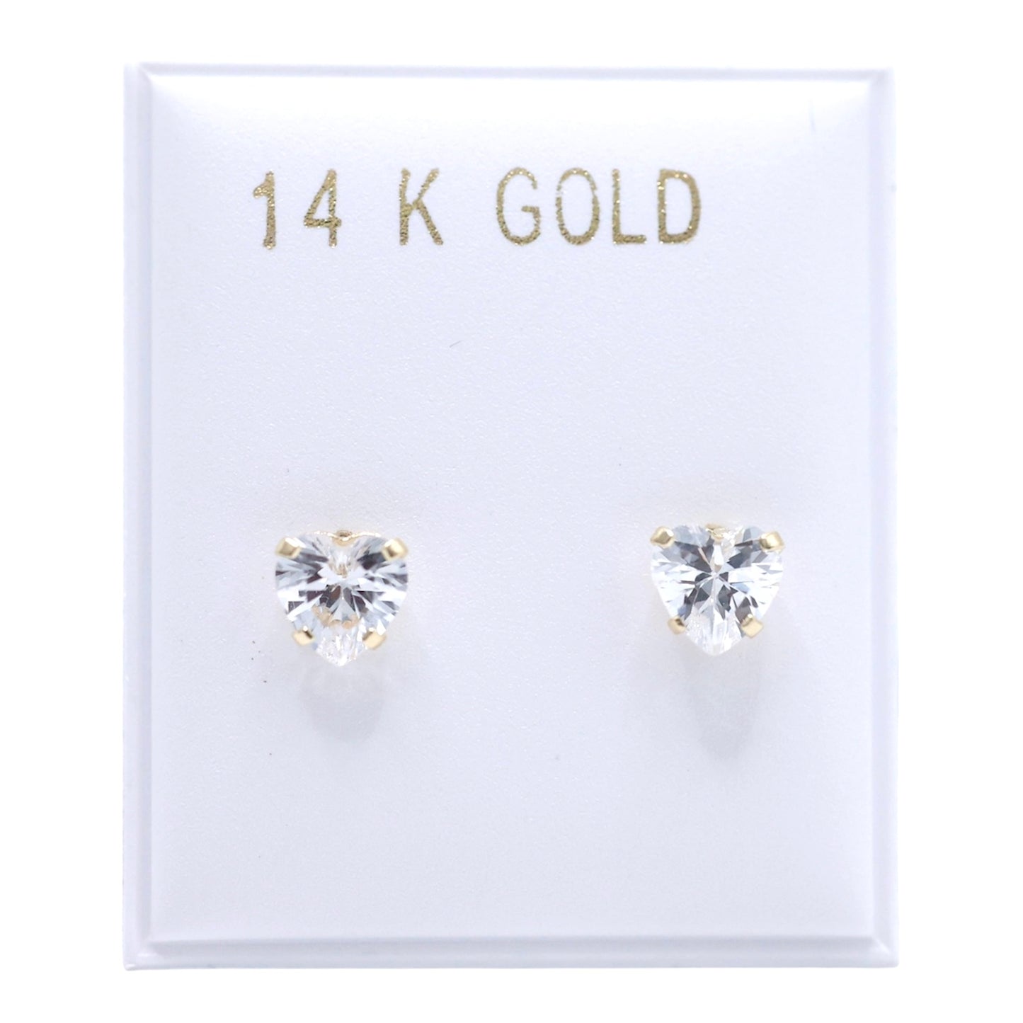 14KT GOLD CUBIC ZIRCONIA HEART STUD EARRINGS WHITE, PINK OR FUSHIA