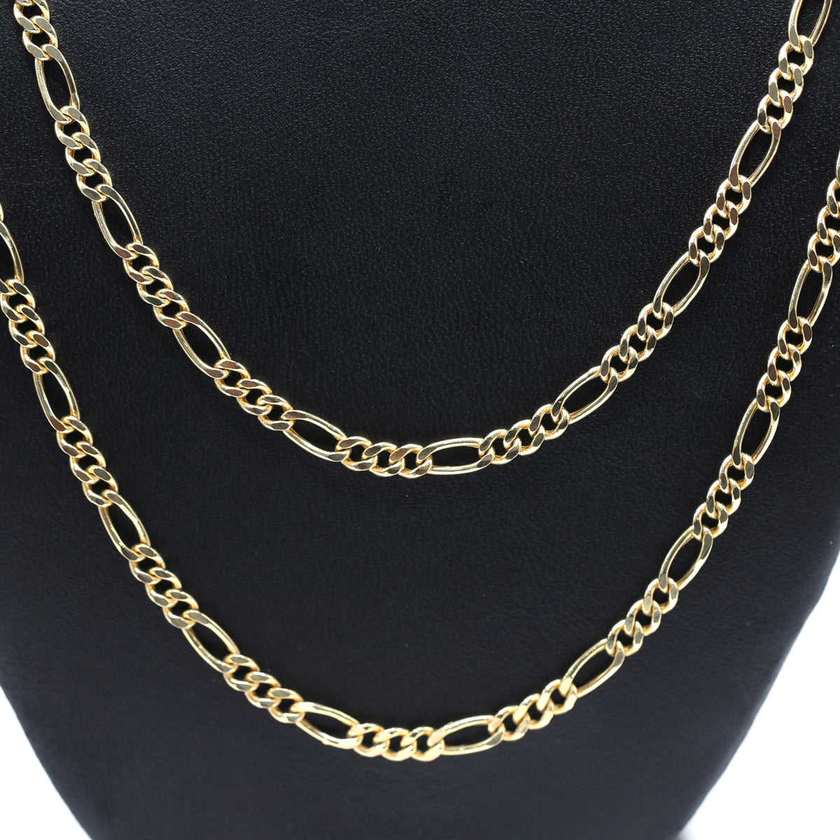 14KT GOLD FIGARO NECKLACE 4MM SEMISOLID SIZE 22"