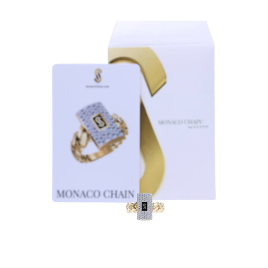 14KT GOLD MONACO CHAIN CLASSIC RING CERTIFIED - PAVE STYLE