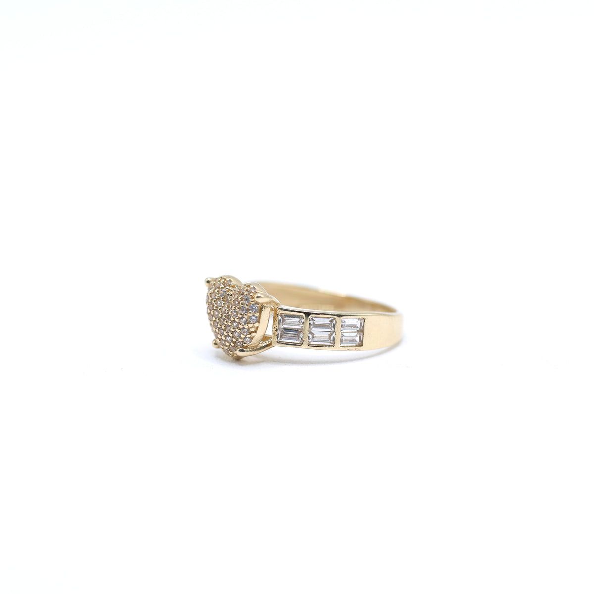 14KT GOLD PUFFY HEART BAGUETTE RING - CZ AVAILABLE IN 6-9