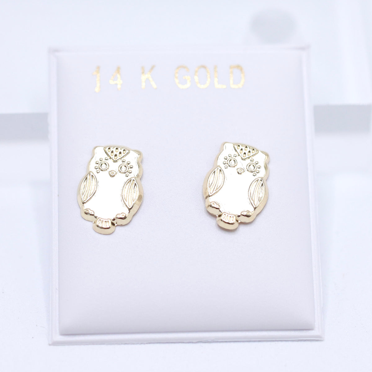14KT GOLD FULL OWL STUD EARRING