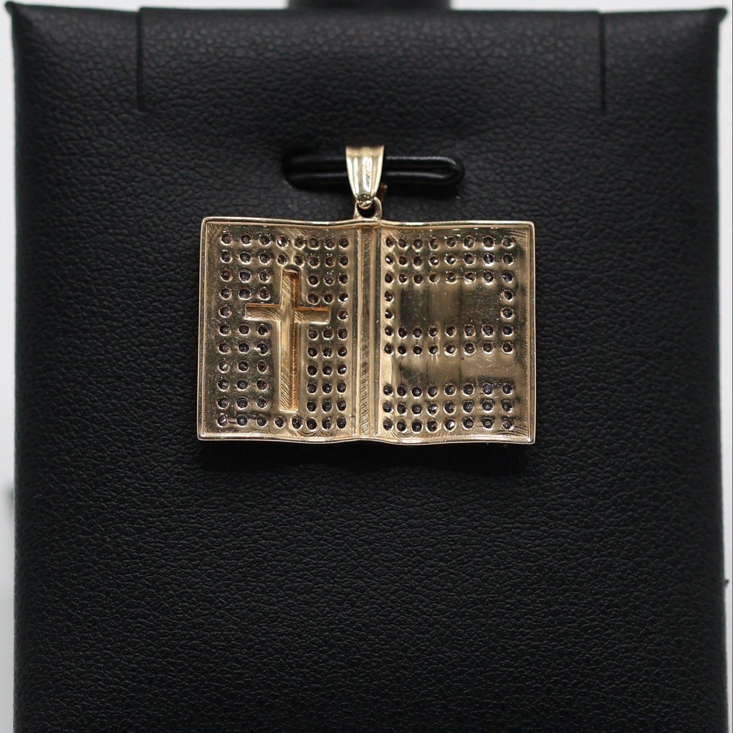 14KT GOLD HOLY BIBLE PENDANT WITH CROSS DESIGN - ICED OUT CUBIC ZIRCONIA