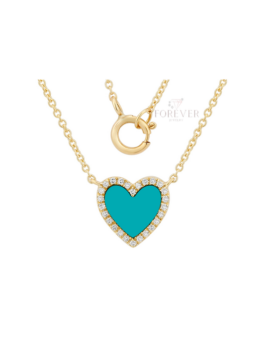 14KT DIAMOND TURQUOISE SMALL HEART PENDANT