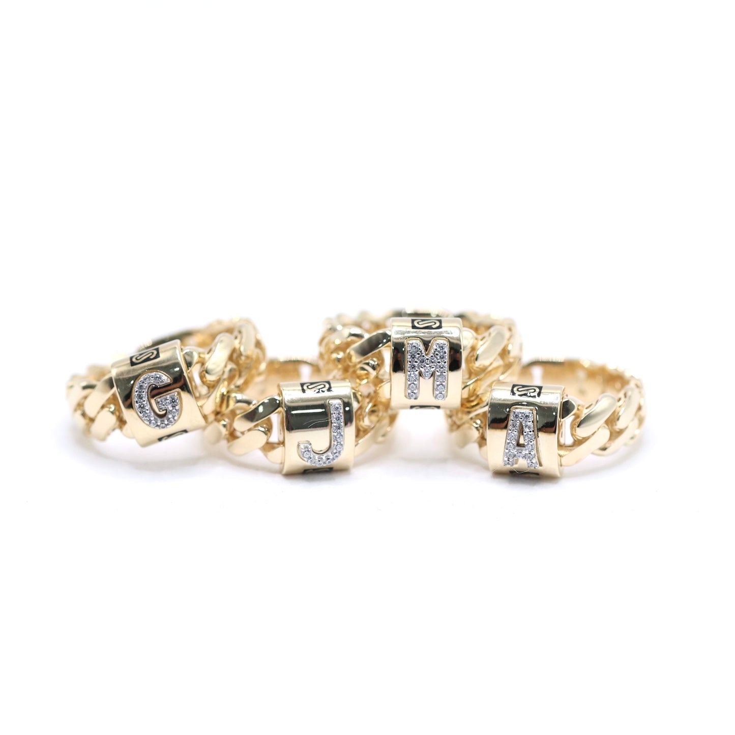 14KT GOLD MONACO CHAIN INITIAL VERA RING - CERTIFIED LETTERS A-Z