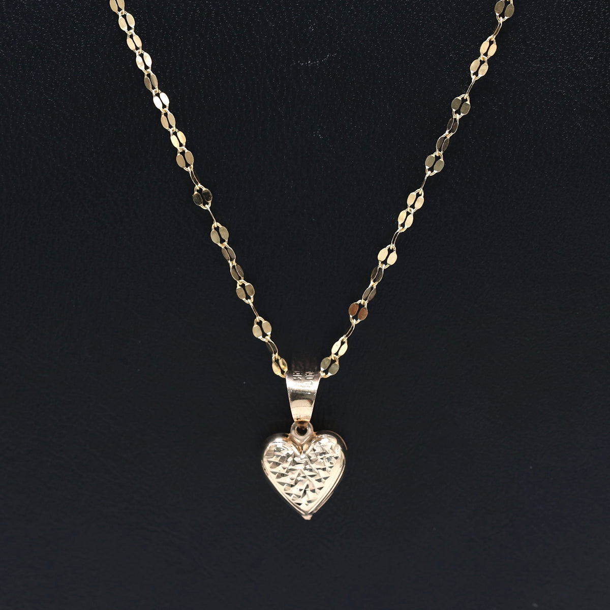 14KT GOLD 3D HEART WITH MIRROR CHAIN SEMISOLID 18" DAINTY 2MM