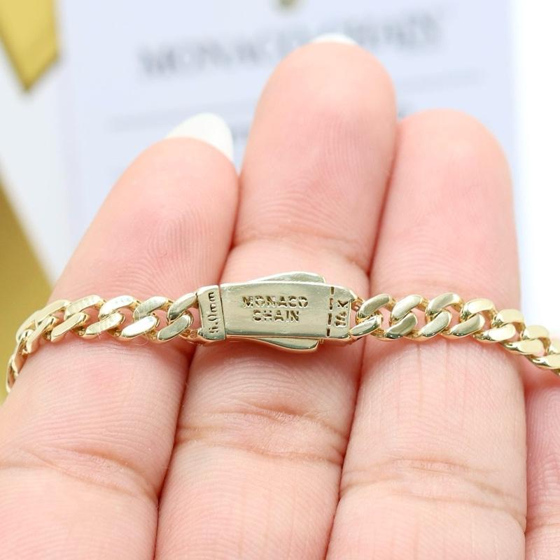 14KT GOLD 5MM MONACO CHAIN CLASSIC NECKLACE CERTIFIED - PAVE LOCK