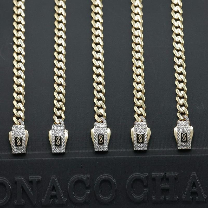 14KT GOLD 5MM MONACO CHAIN CLASSIC BRACELET CERTIFIED - PAVE LOCK