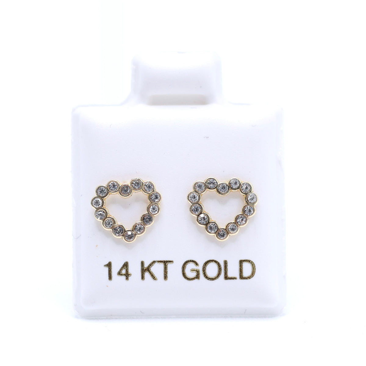 14KT GOLD CZ OUTLINE HEART SCREW ON EARRINGS