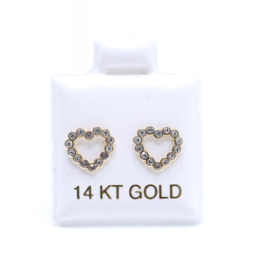 14KT GOLD CZ OUTLINE HEART SCREW ON EARRINGS