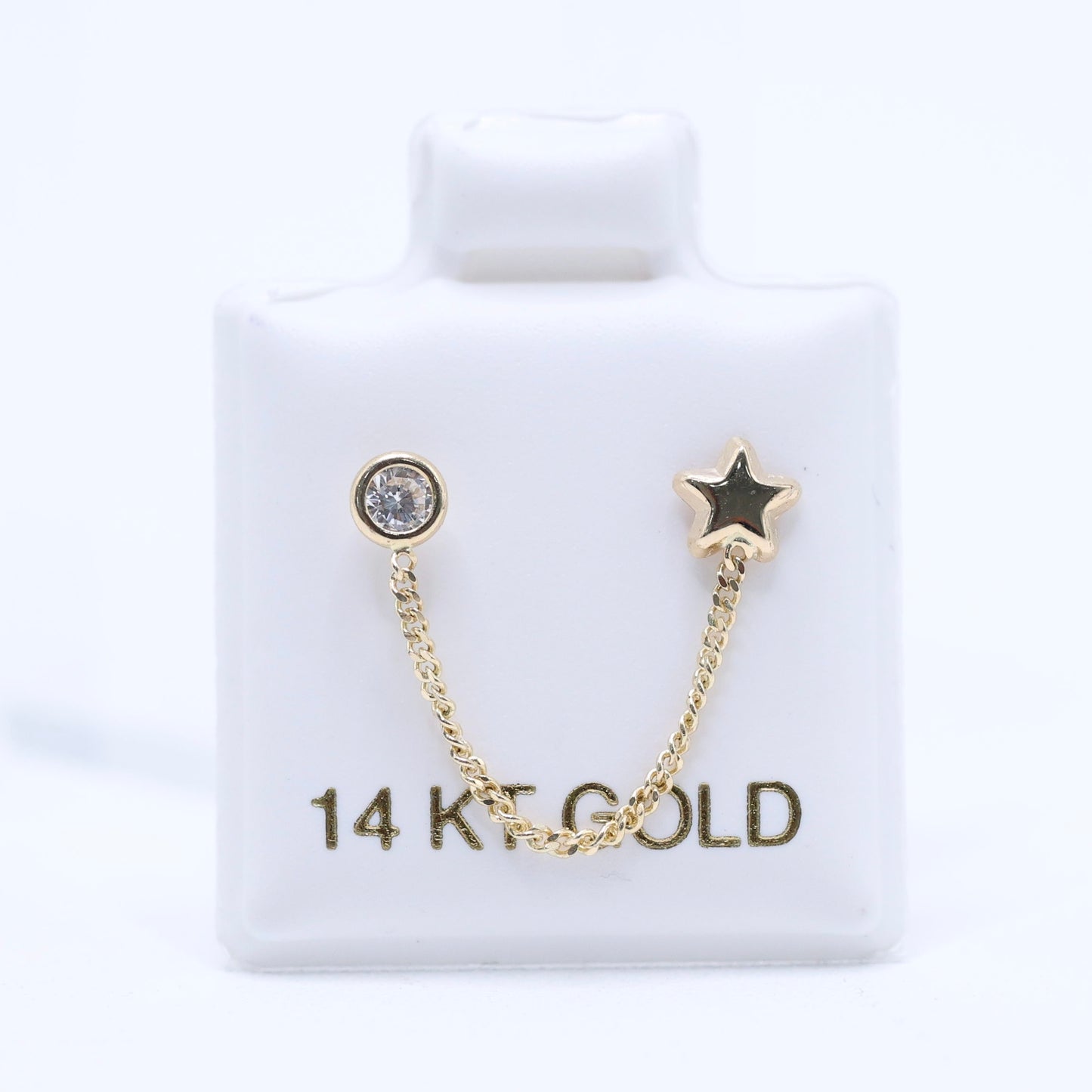 14KT GOLD SINGLE STAR CHAIN EARRING - FOR DOUBLE EAR PIERCING