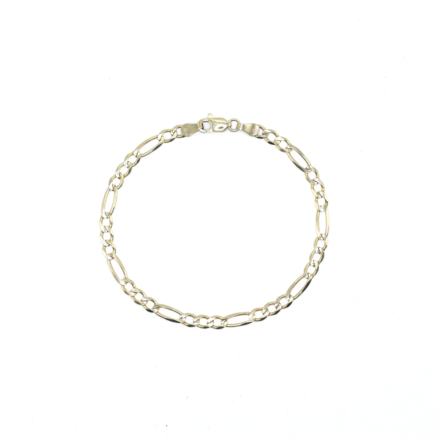 14KT GOLD FIGARO BRACELET - 3.8MM, SOLID - SIZE 7