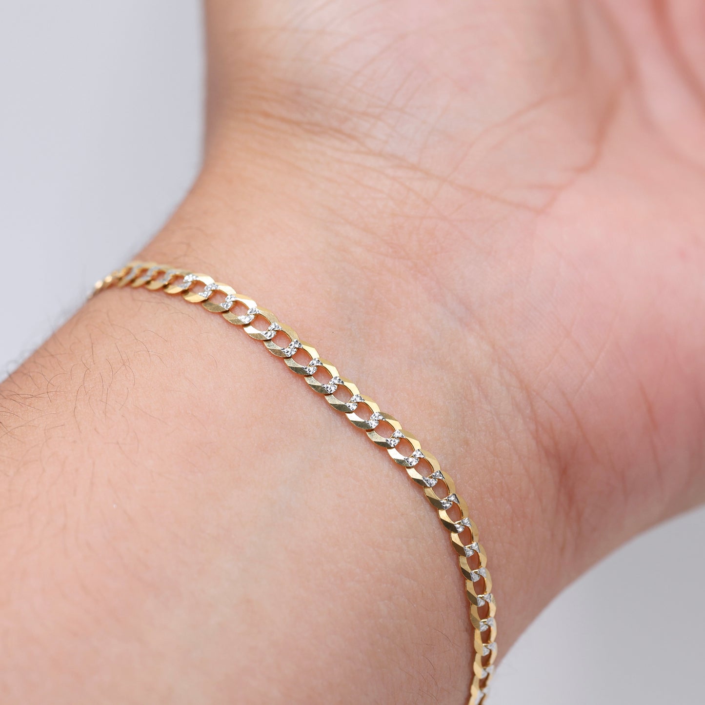 14KT GOLD 4MM DIAMOND CUT CUBAN BRACELET - SOLID