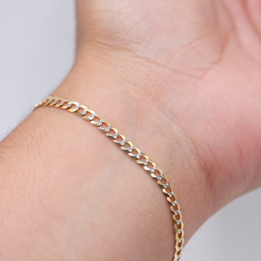 14KT GOLD 4MM DIAMOND CUT CUBAN BRACELET - SOLID