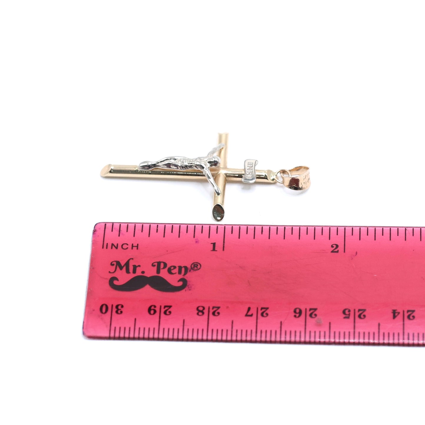 14KT GOLD CRUCIFIX 2 TONE PENDANT - 41MM SEMISOLID