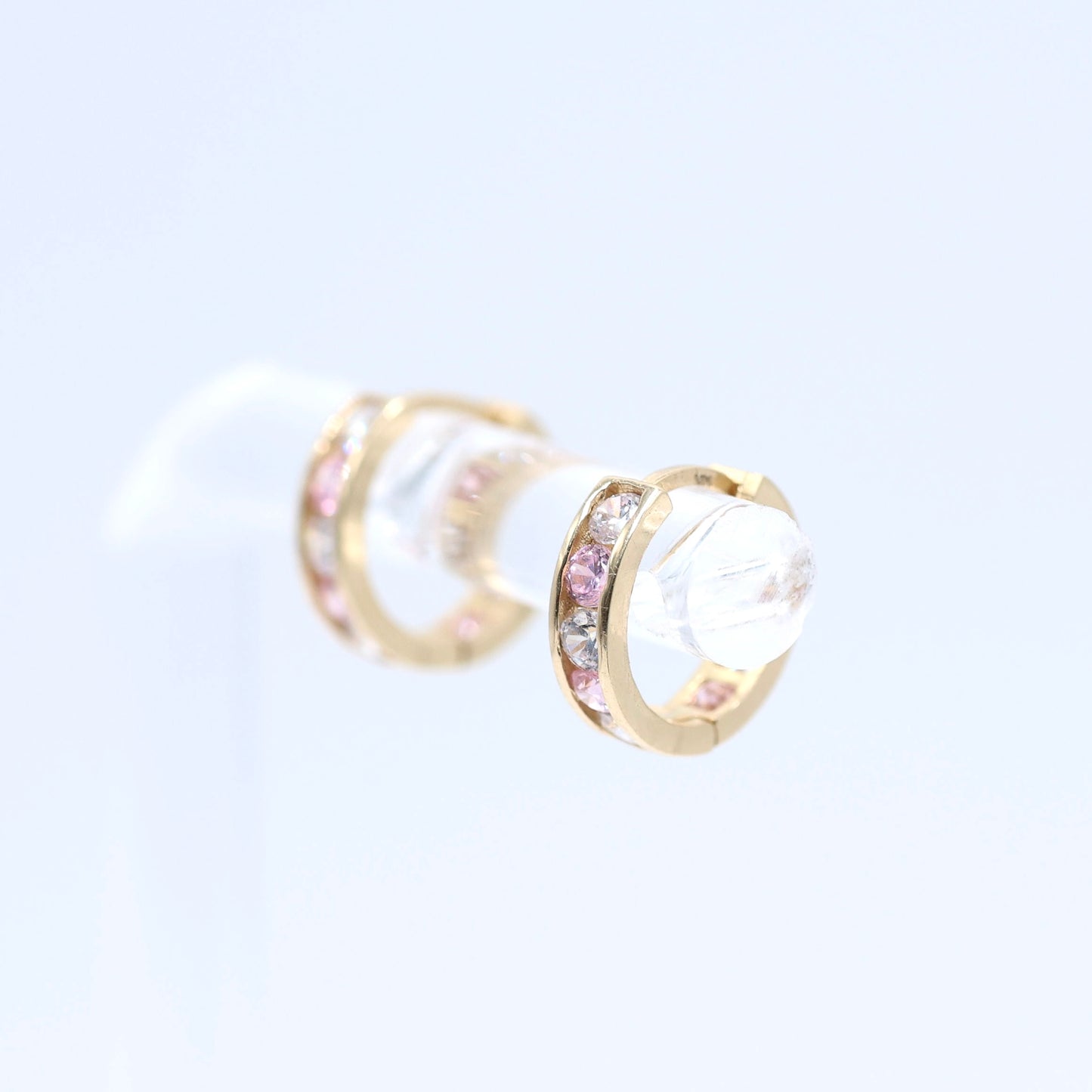 14KT GOLD PINK AND WHITE HUGGIE HOOPS