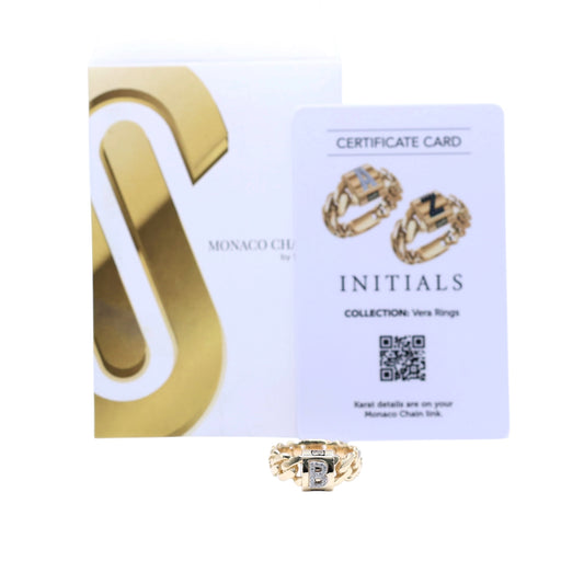 14KT GOLD MONACO CHAIN INITIAL VERA RING - CERTIFIED LETTERS A-Z