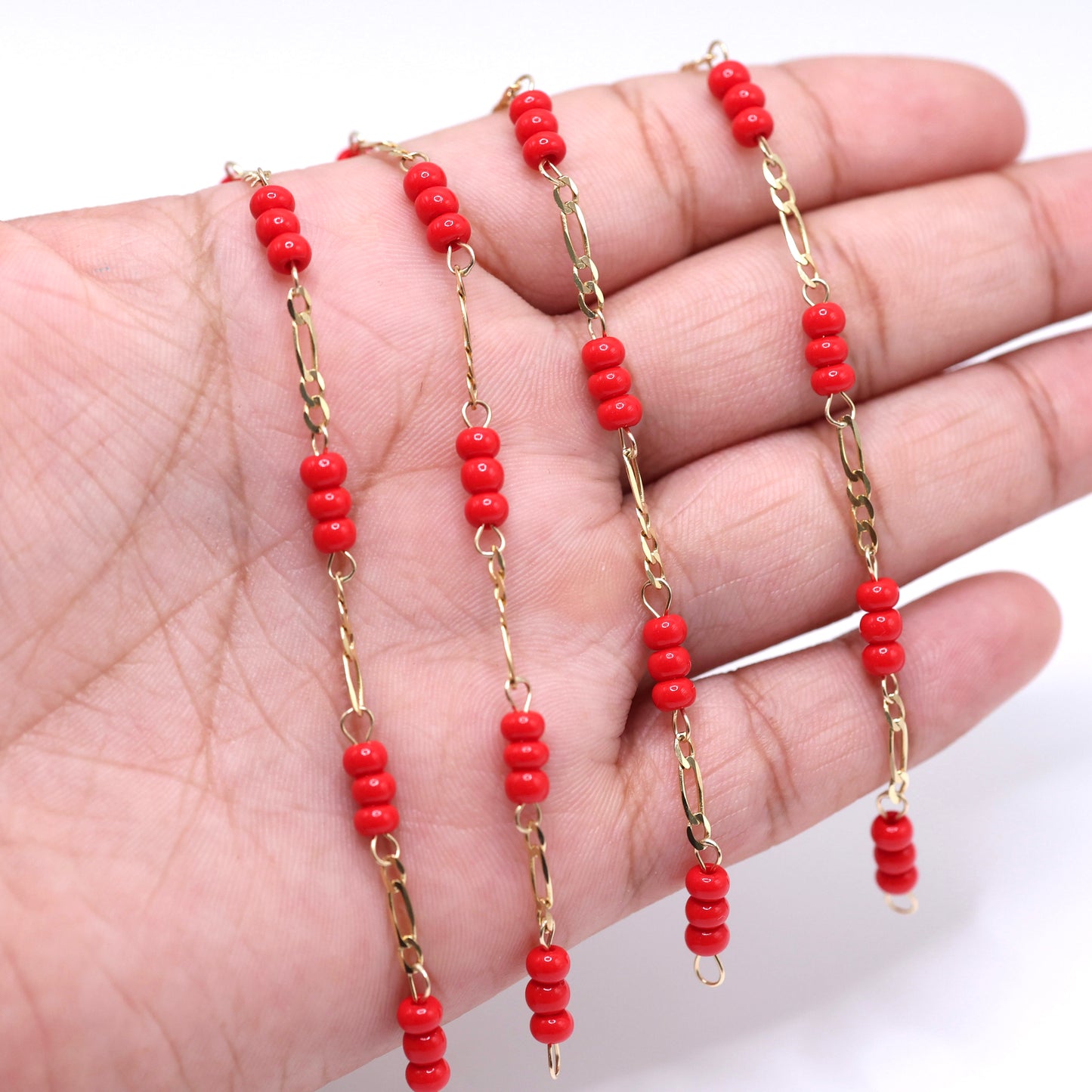 14KT GOLD BABY RED PROTECTION BRACELET - SIZE 6 FIGARO CHAIN