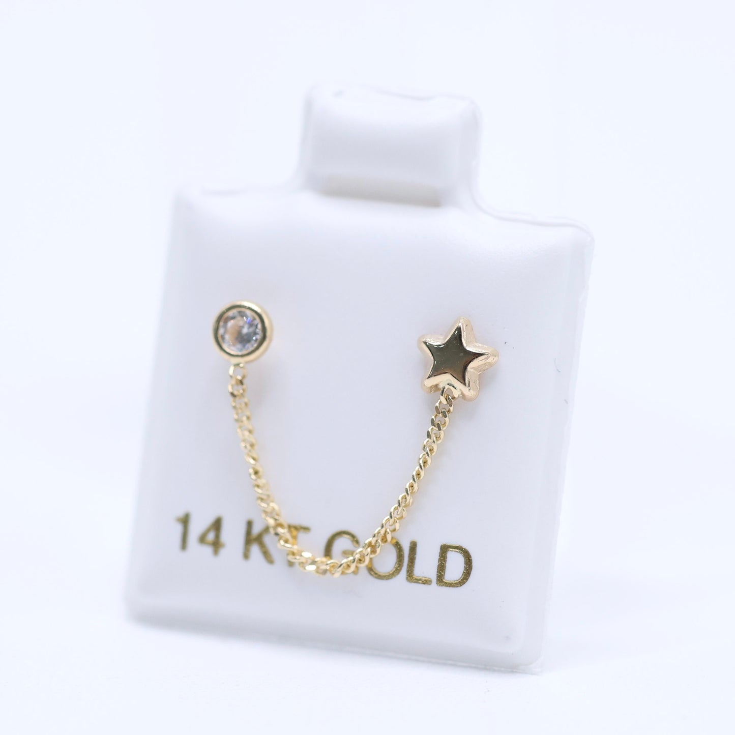 14KT GOLD SINGLE STAR CHAIN EARRING - FOR DOUBLE EAR PIERCING