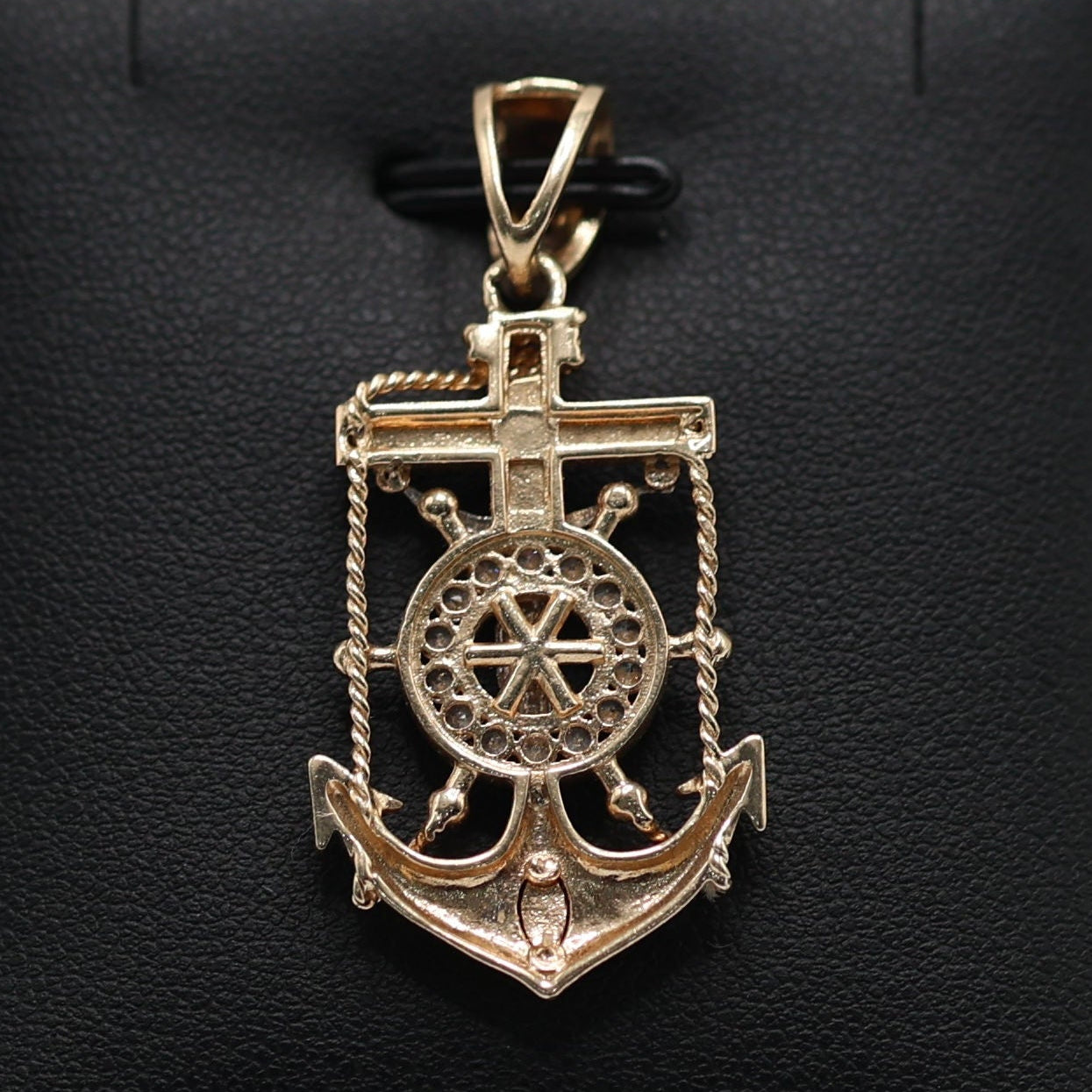 14KT GOLD ANCHOR CROSS PEDANT WITH CRUCIFIX AND ROPE