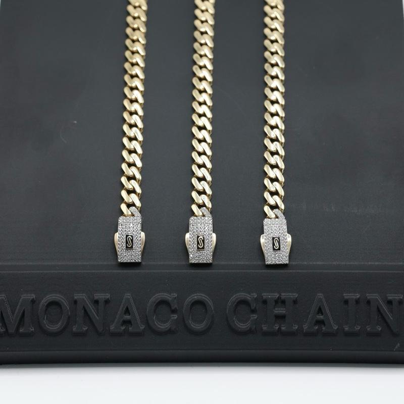 14KT GOLD 6.5 MONACO CHAIN CLASSIC BRACELET CERTFIED - PAVE LOCK