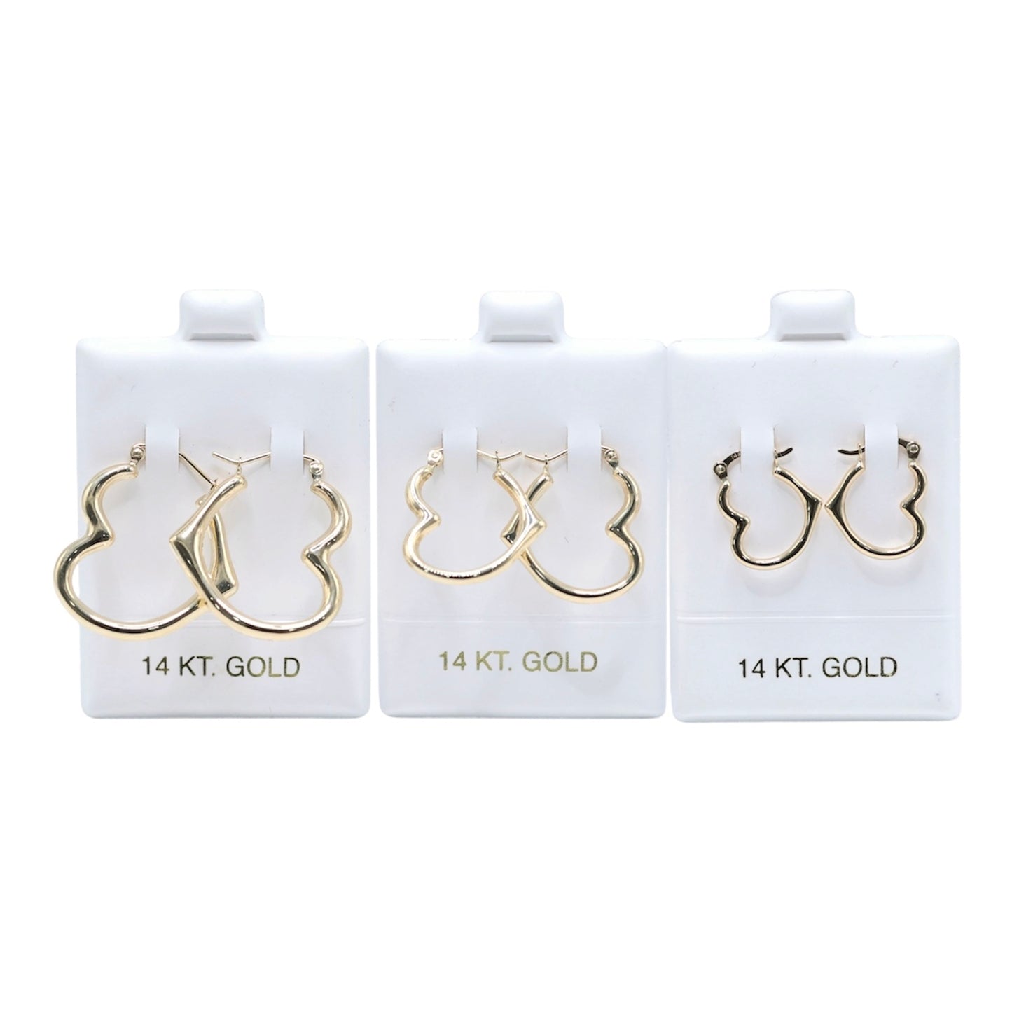 14KT GOLD OPEN HEART HOOPS PUFFY SEMISOLID - AVAILABLE IN 3 SIZES