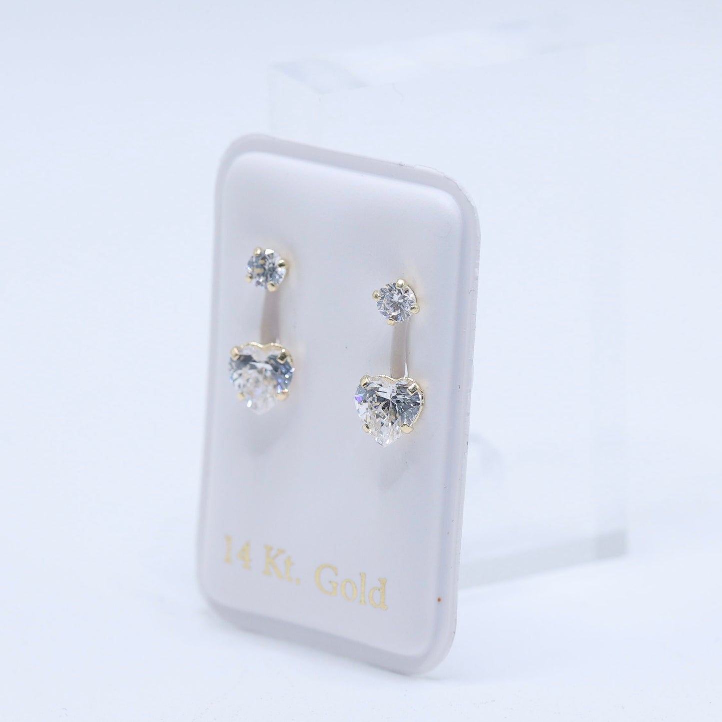14KT GOLD WHITE HEART TELEPHONE STYLE EARRINGS CUBIC ZIRCONIA