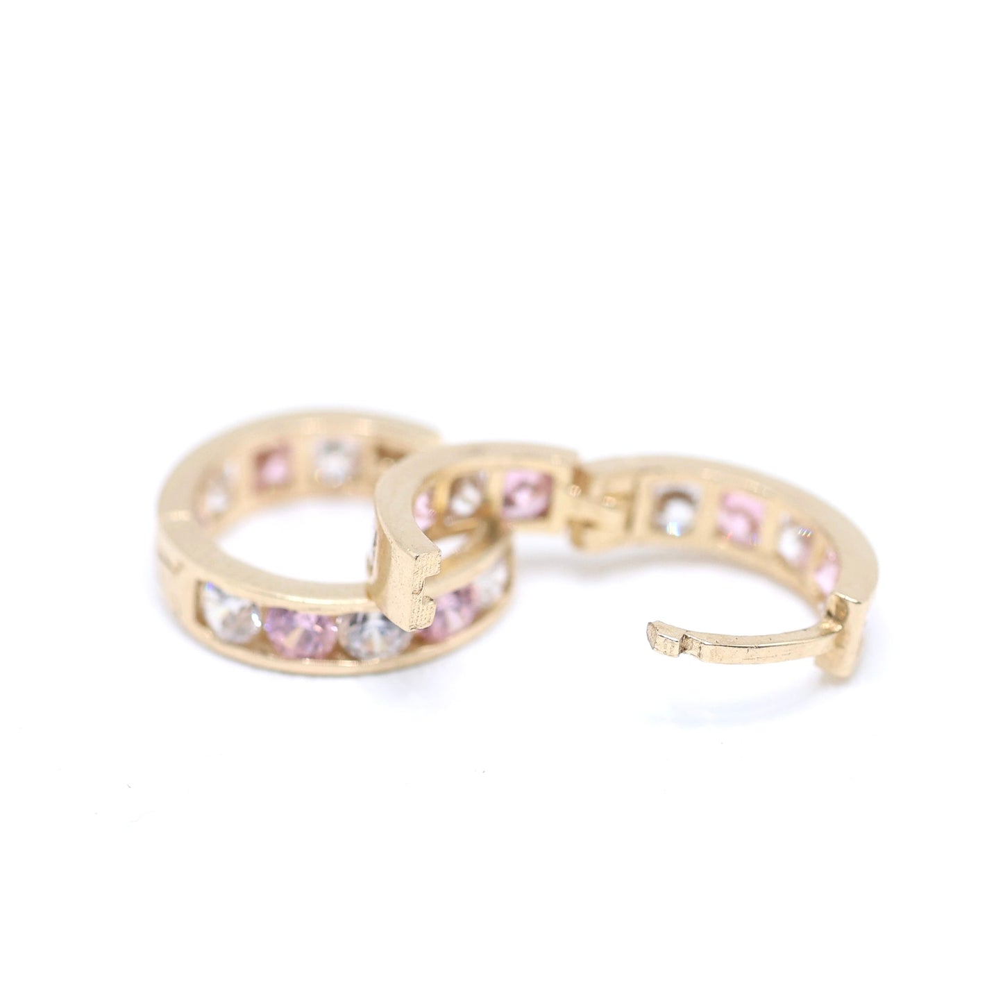 14KT GOLD PINK AND WHITE HUGGIE HOOPS