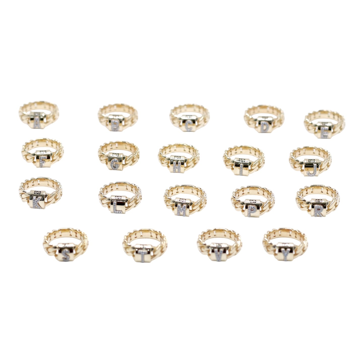 14KT GOLD MONACO CHAIN INITIAL VERA RING - CERTIFIED LETTERS A-Z