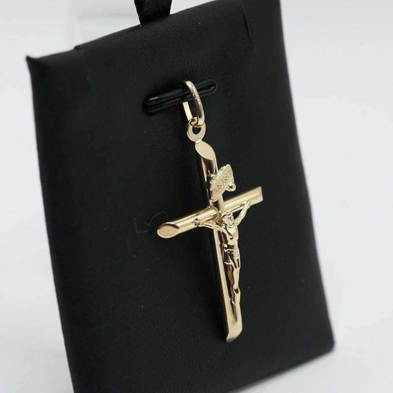 14KT GOLD CRUCIFIX CROSS PENDANT 1 COLOR - 35MM SEMISOLID