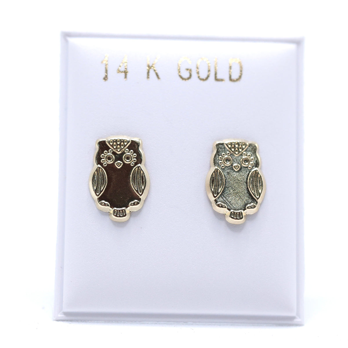 14KT GOLD FULL OWL STUD EARRING