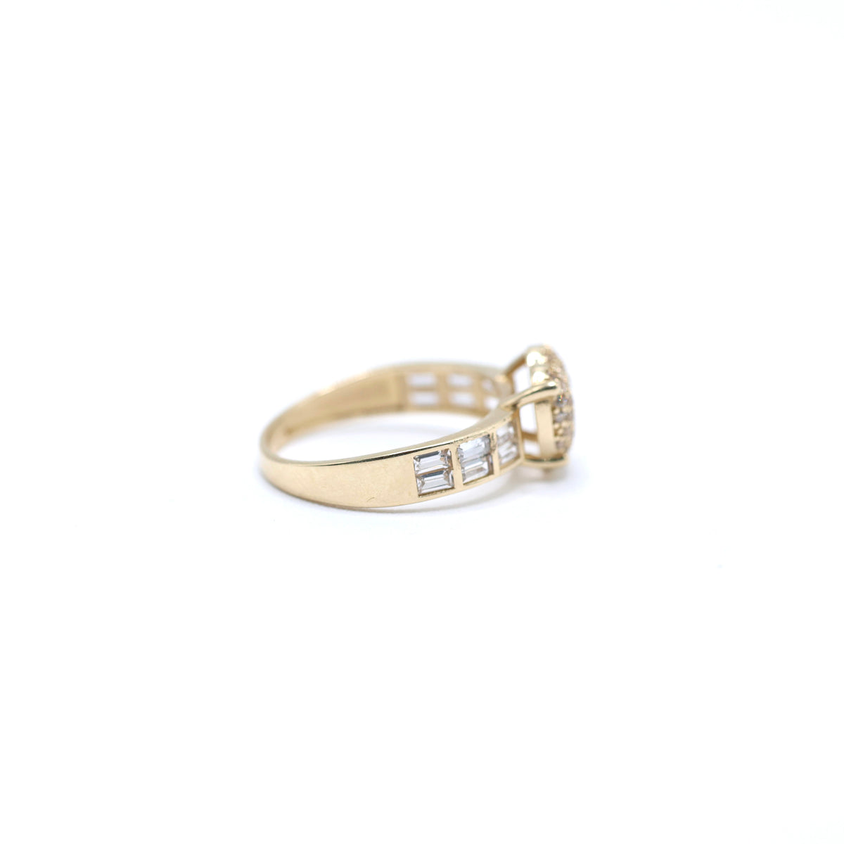 14KT GOLD PUFFY HEART BAGUETTE RING - CZ AVAILABLE IN 6-9