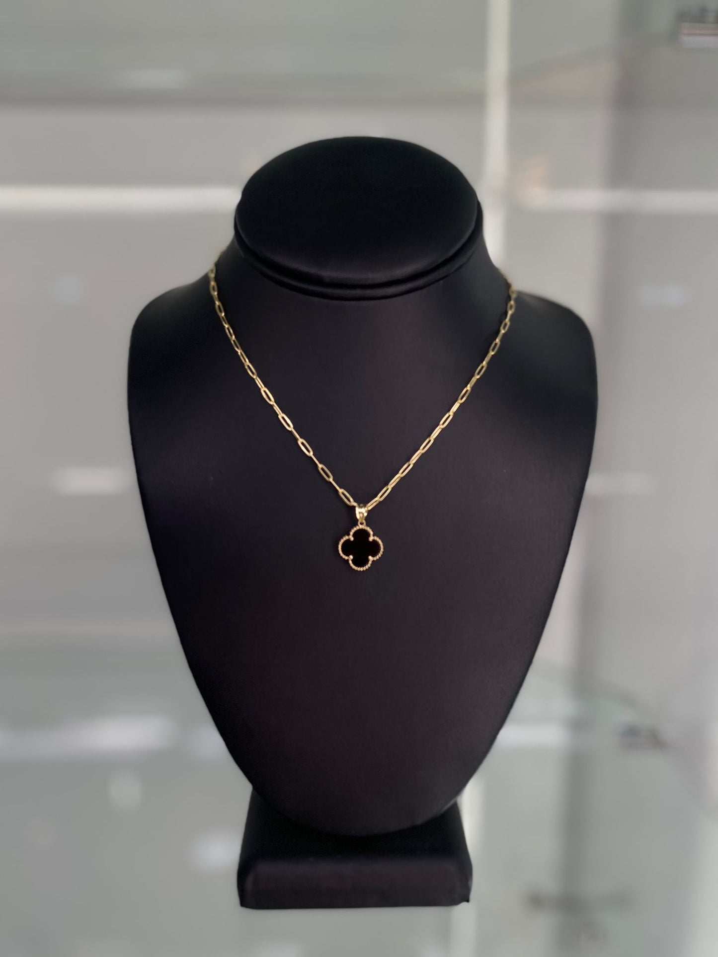 14KT GOLD BLACK FLOWER W/PAPERCLIP 16”