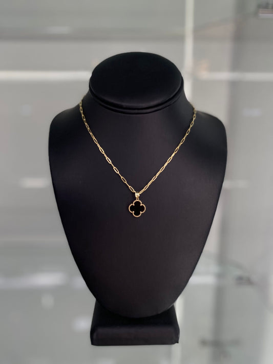 14KT GOLD BLACK FLOWER W/PAPERCLIP 16”