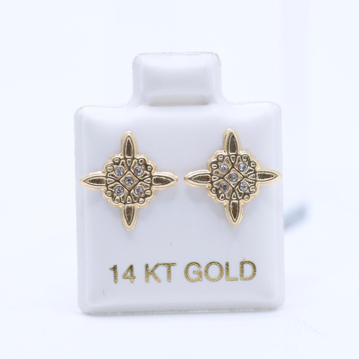 14KT GOLD CROSS STYLE EARRING WITH CZ STONES SCREW ON BALL