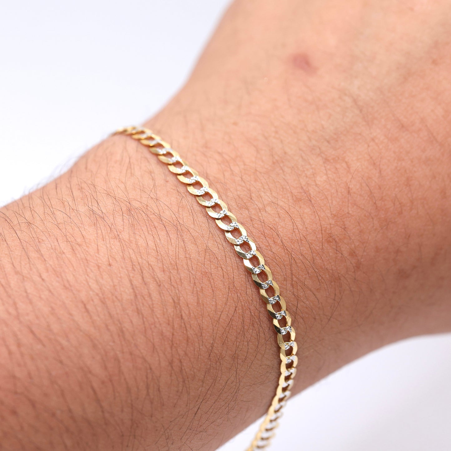 14KT GOLD 4MM DIAMOND CUT CUBAN BRACELET - SOLID