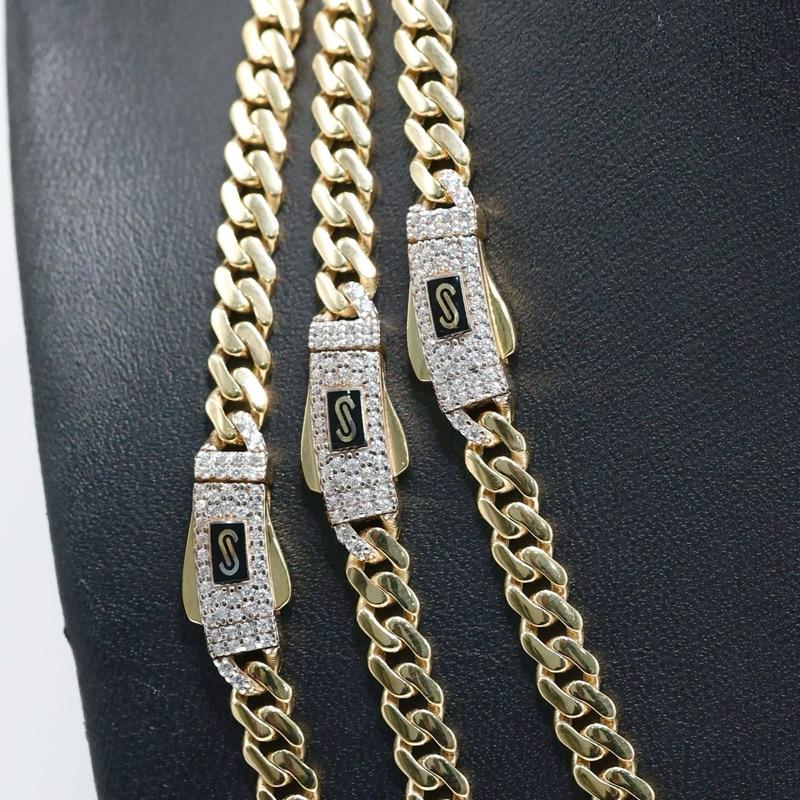14KT GOLD 5MM MONACO CHAIN CLASSIC NECKLACE CERTIFIED - PAVE LOCK