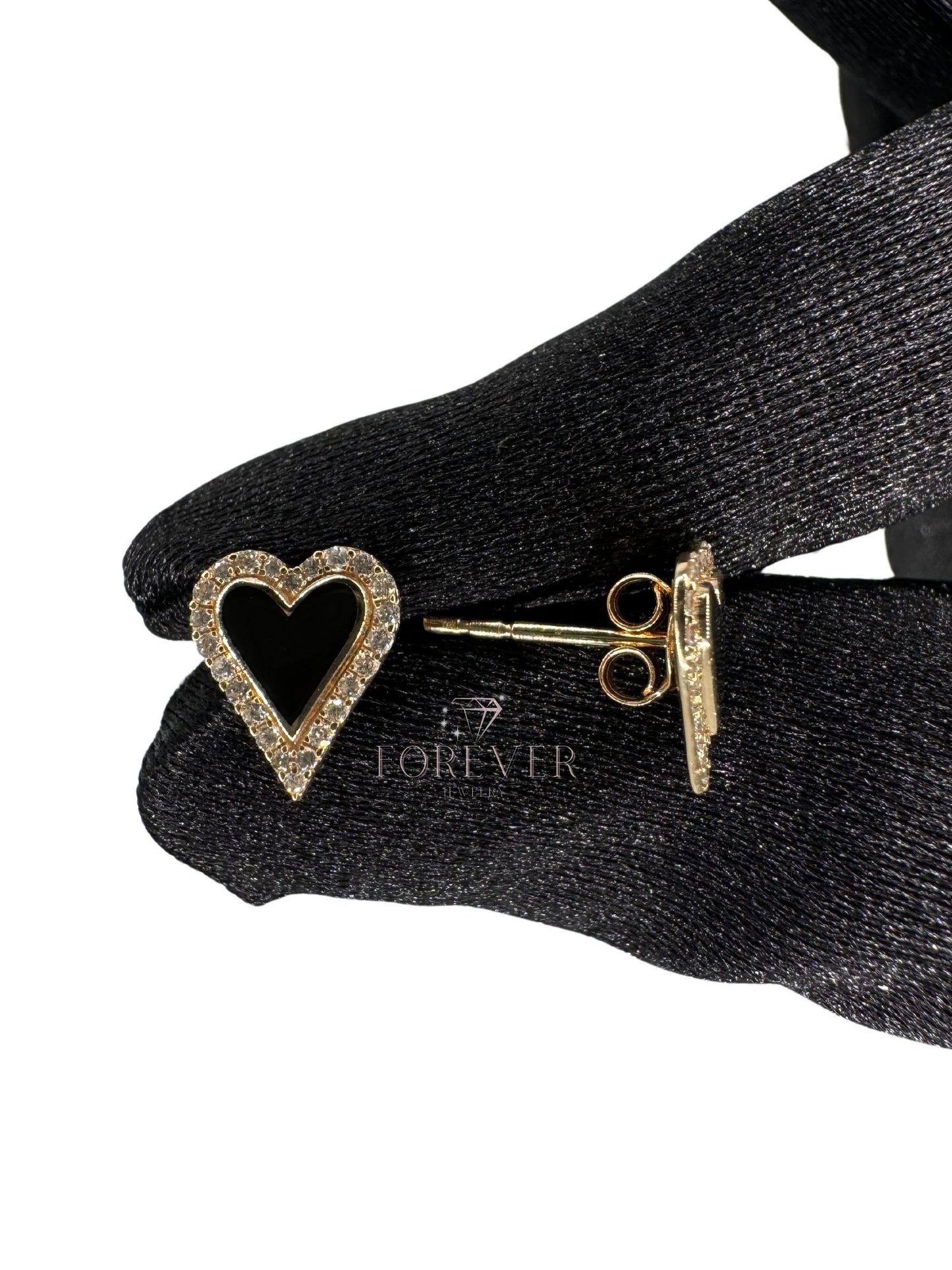 14K DIAMOND & BLACK HEART EARRINGS