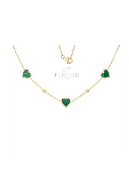 14K DIAMOND GREEN 3 HEART DROP NECKLACE