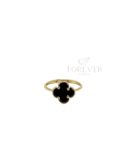 14K GOLD BLACK FLOWER RING