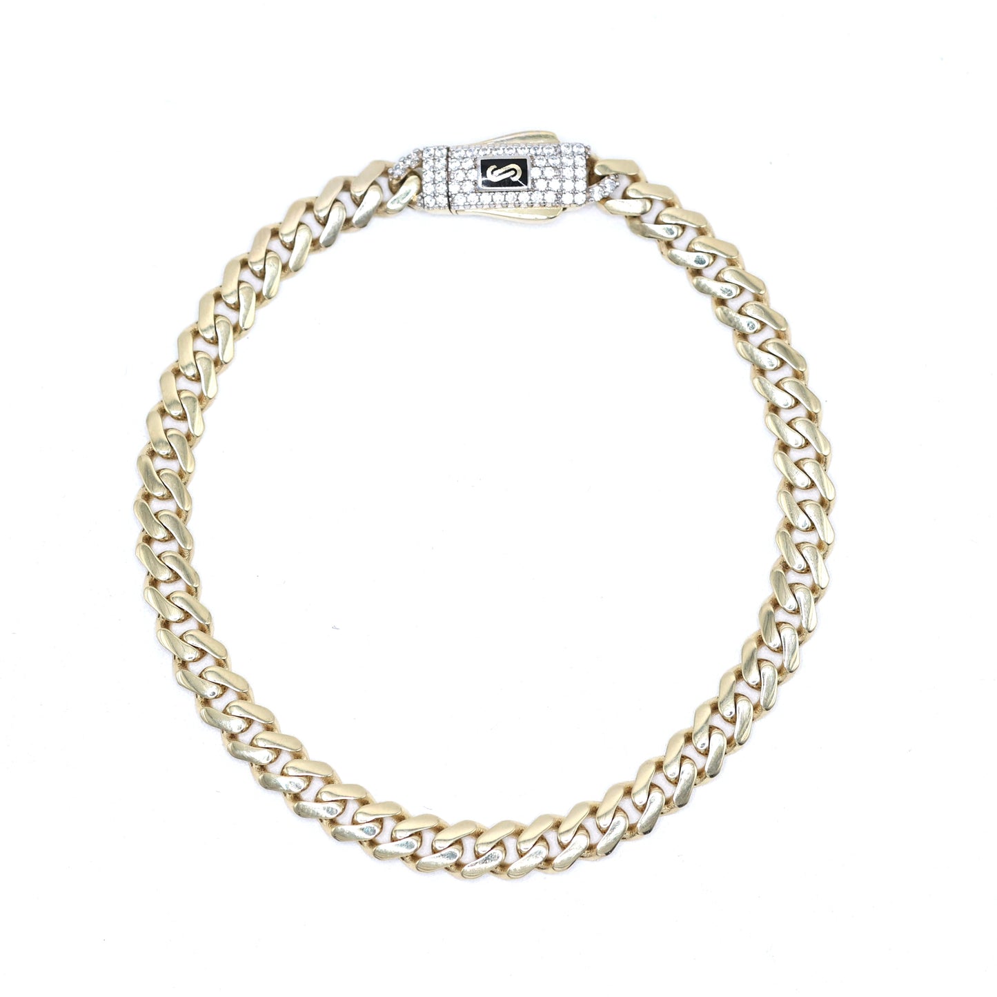 10KT MONACO CHAIN CLASSIC BRACELET - 5MM PAVE LOCK CERTIFIED