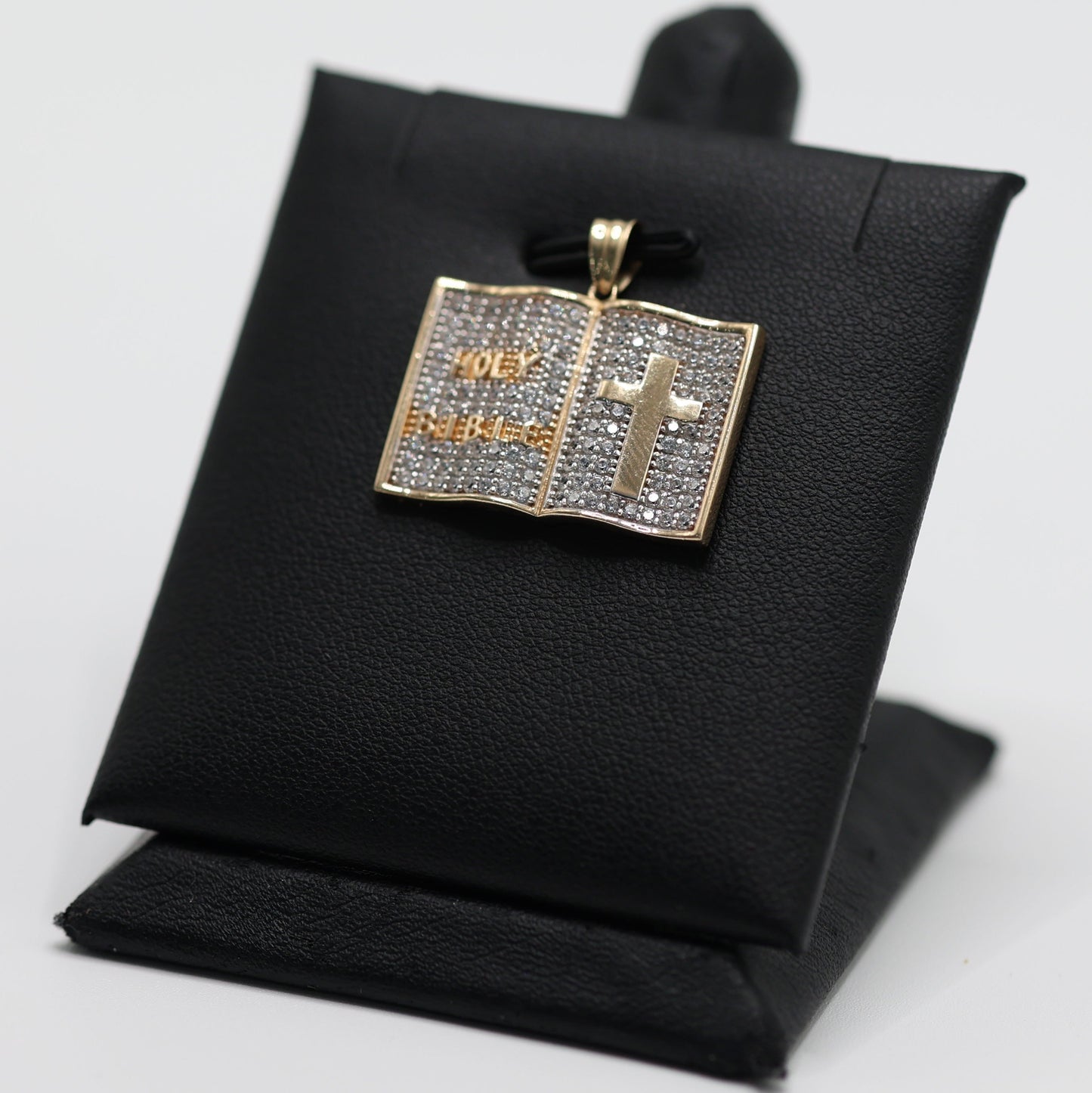 14KT GOLD HOLY BIBLE PENDANT WITH CROSS DESIGN - ICED OUT CUBIC ZIRCONIA