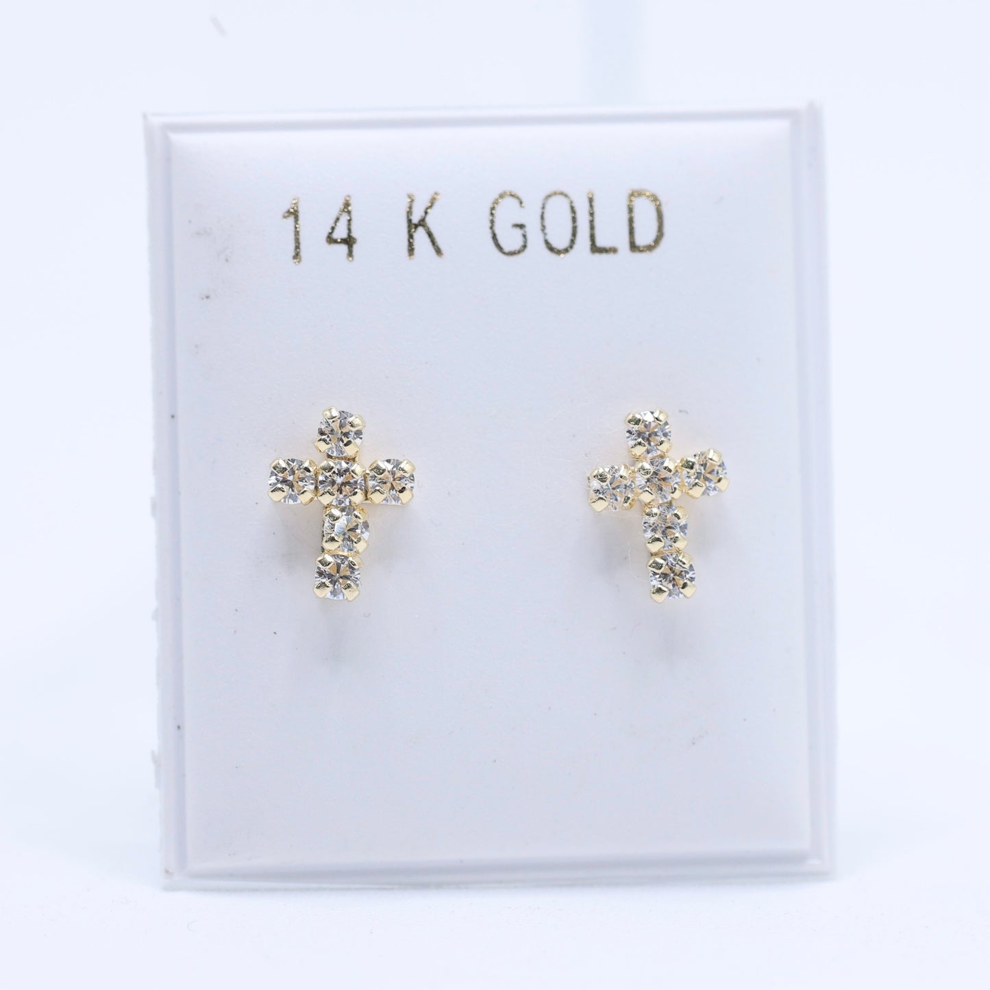 14KT GOLD CUBIC ZIRCONIA CROSS SCREW ON EARRINGS