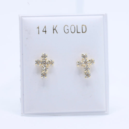 14KT GOLD CUBIC ZIRCONIA CROSS SCREW ON EARRINGS