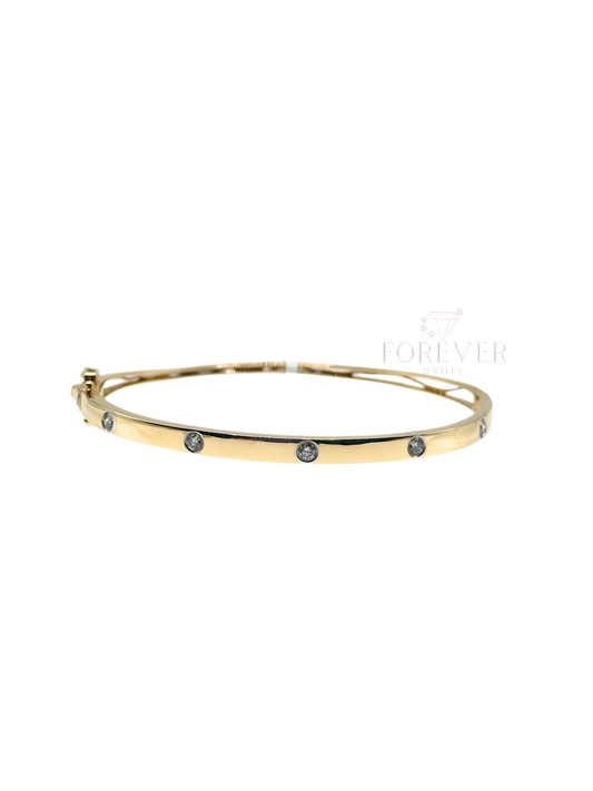 14K INLAY NATURAL DIAMOND BANGLE