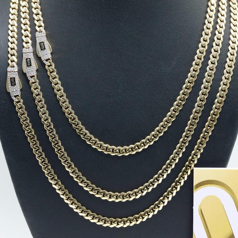 14KT GOLD 5MM MONACO CHAIN CLASSIC NECKLACE CERTIFIED - PAVE LOCK