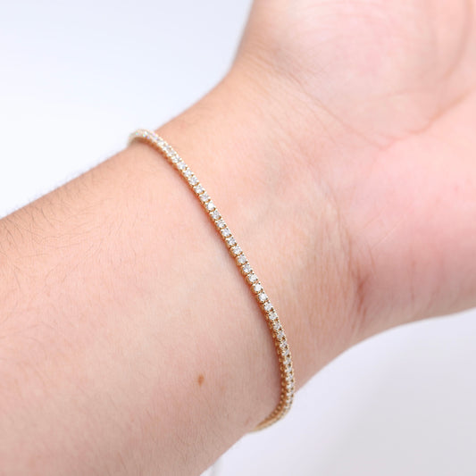 14KT GOLD REAL DIAMOND TENNIS BRACELET - SIZE 7 2 CT LAB GROWN