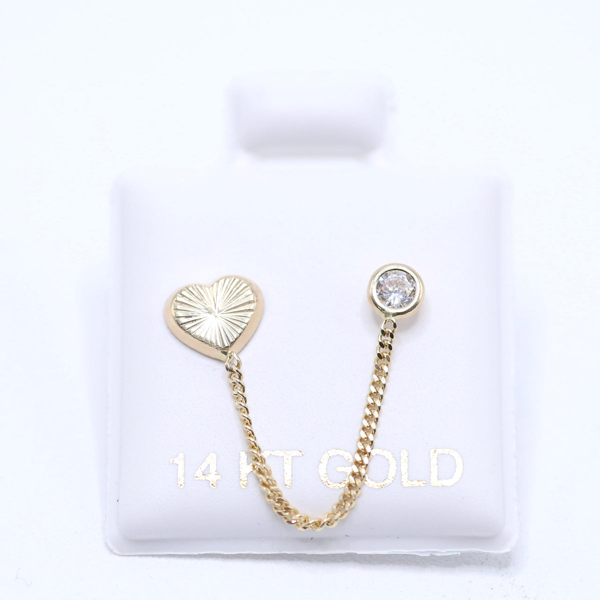 14KT GOLD SINGLE HEART CHAIN EARRING - FOR DOUBLE EAR PIERCING