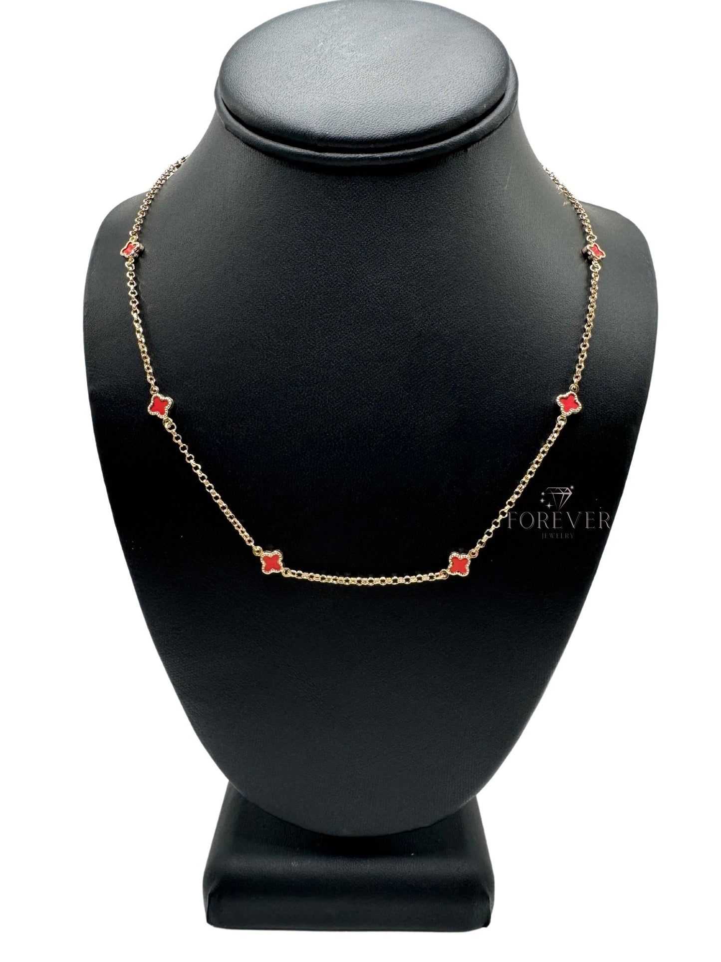 14KT SMALL RED FLOWER NECKLACE